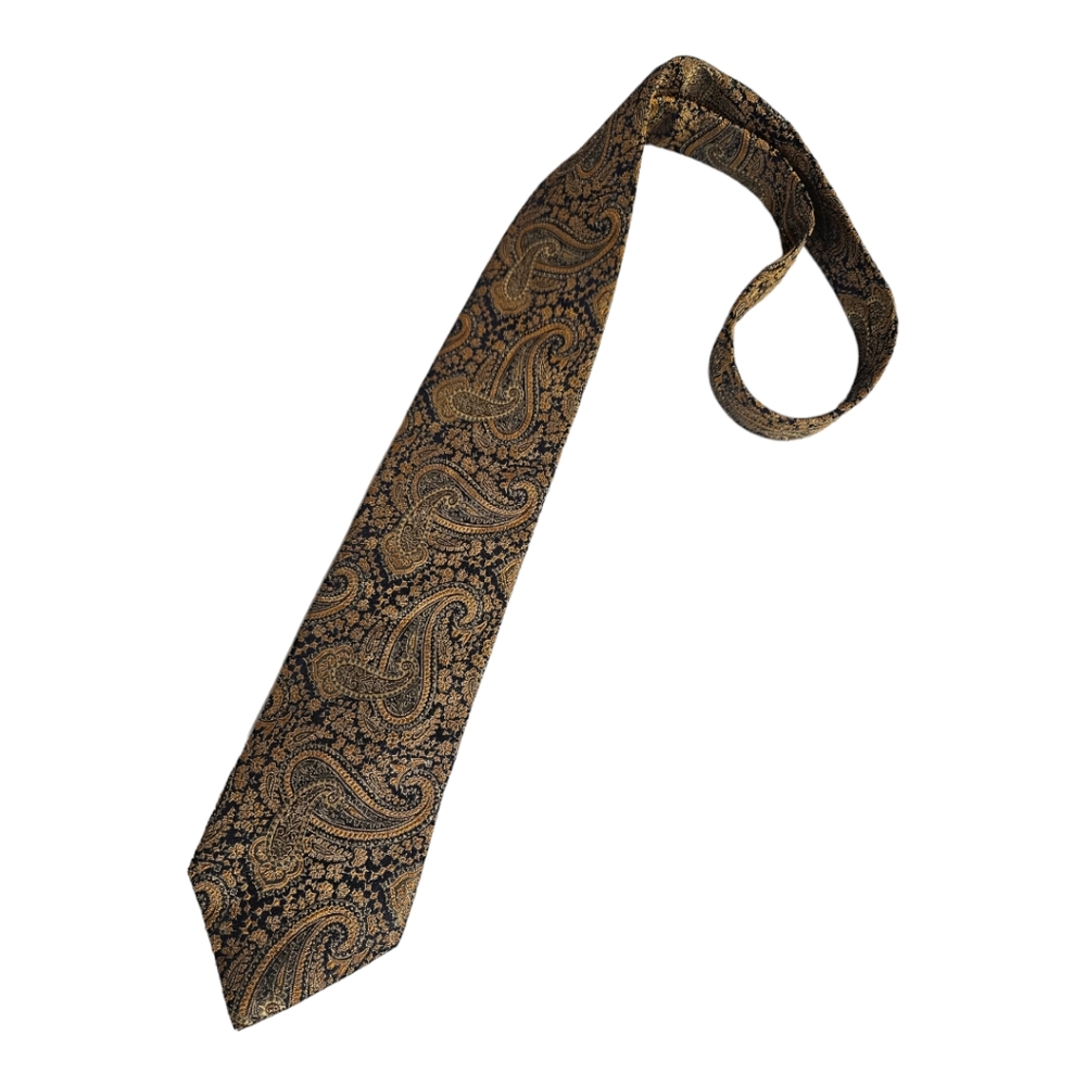 CANALI Brown/Gold Paisley Silk LUXURY Tie ITALY